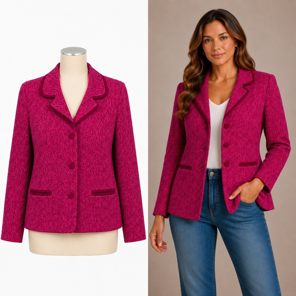 Kensington Blazer Jacket Womens Large Pink Retro Mod Feminine Vintage Statement